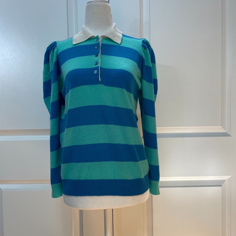 Puff Sleeve Cashmere Polo Shirt